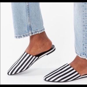 Urban outfitters black and white striped mules